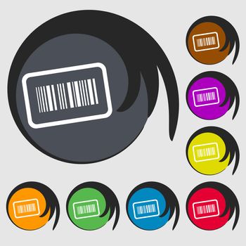 Barcode icon sign. Symbol on eight colored buttons. illustration