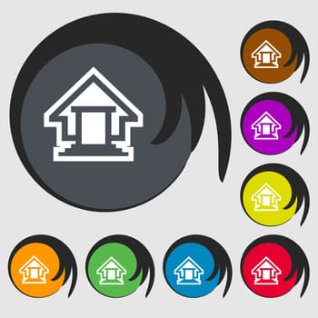 House icon sign. Symbol on eight colored buttons. illustration