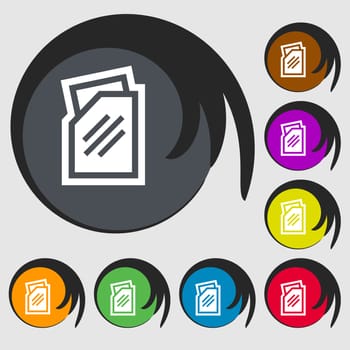 Text file icon sign. Symbol on eight colored buttons. illustration