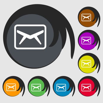 Mail, Envelope, Message icon sign. Symbol on eight colored buttons. illustration
