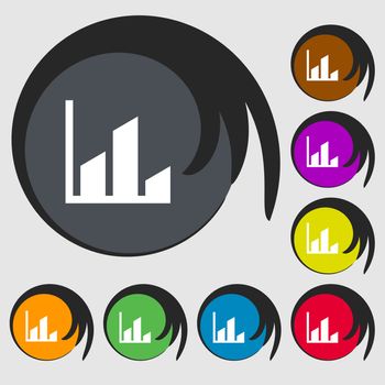 Chart icon sign. Symbol on eight colored buttons. illustration