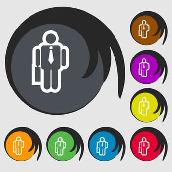businessman icon sign. Symbol on eight colored buttons. illustration