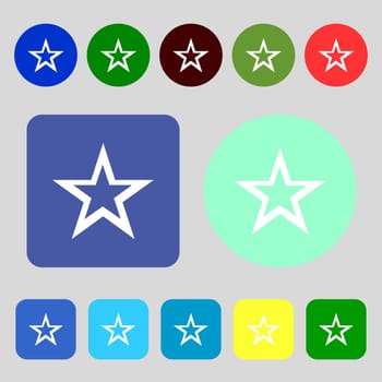 Star sign icon. Favorite button. Navigation symbol.12 colored buttons. Flat design. illustration