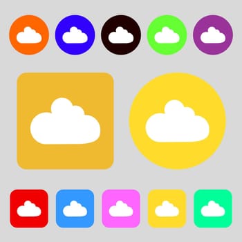 Cloud sign icon. Data storage symbol.12 colored buttons. Flat design. illustration