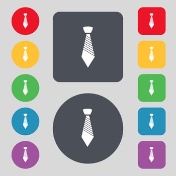 Tie sign icon. Business clothes symbol. Set colourful buttons. illustration