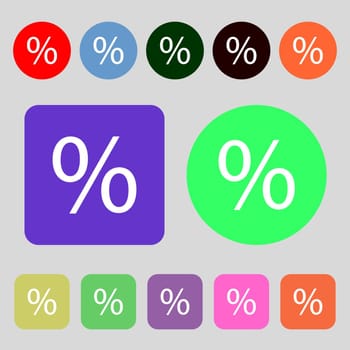 Discount percent sign icon. Modern interface website buttons.12 colored buttons. Flat design. illustration