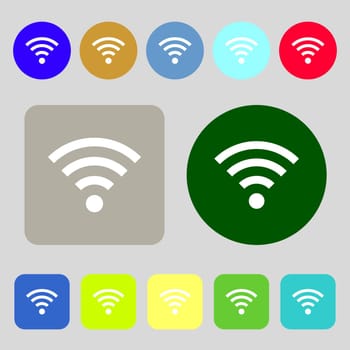 Wifi sign. Wi-fi symbol. Wireless Network icon zone.12 colored buttons. Flat design. illustration