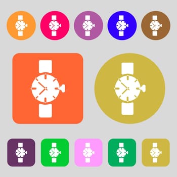 watches icon symbol .12 colored buttons. Flat design. illustration