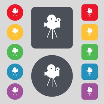 Video camera sign icon.content button. Set colourful buttons. illustration