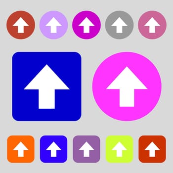 This side up sign icon. Fragile package symbol.12 colored buttons. Flat design. illustration