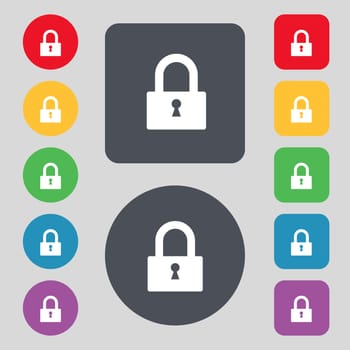 Lock sign icon. Locker symbol. Set colourful buttons. illustration