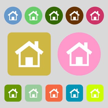 Home sign icon. Main page button. Navigation symbol.12 colored buttons. Flat design. illustration