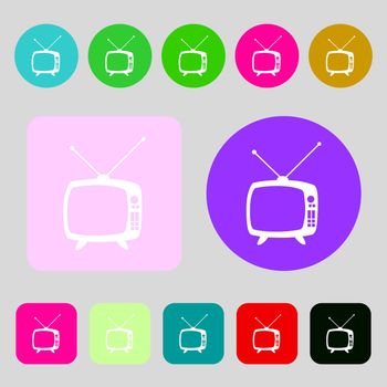 Retro TV mode sign icon. Television set symbol.12 colored buttons. Flat design. illustration
