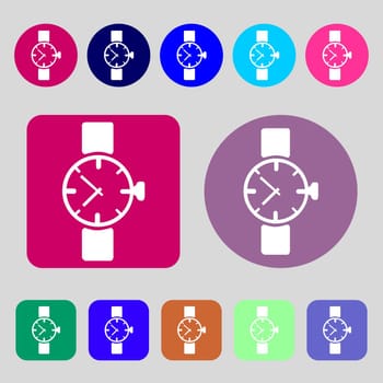 watches icon symbol .12 colored buttons. Flat design. illustration