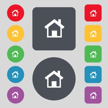 Home sign icon. Main page button. Navigation symbol.Set colourful buttons illustration