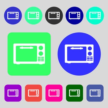 Microwave oven sign icon. Kitchen electric stove symbol.12 colored buttons. Flat design. illustration