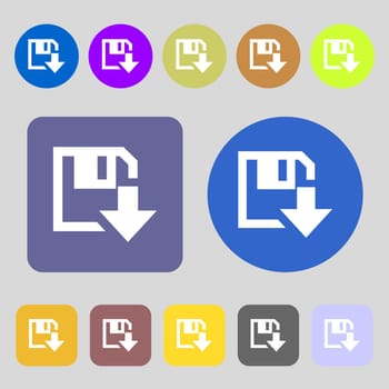 floppy icon. Flat modern design.12 colored buttons. Flat design. illustration