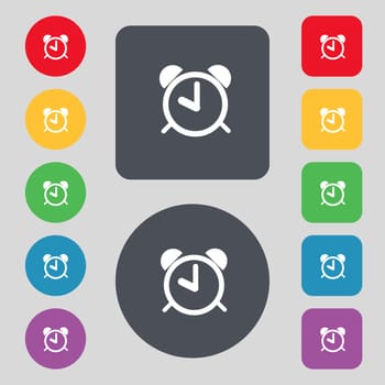 Alarm clock sign icon. Wake up alarm symbol. Set colourful buttons. illustration