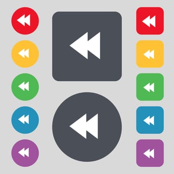 multimedia sign icon. Player navigation symbol. Set colour buttons. illustration