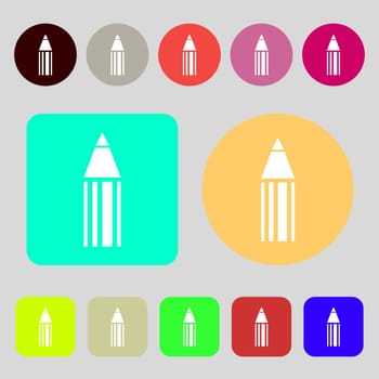 Pencil sign icon. Edit content button.12 colored buttons. Flat design. illustration