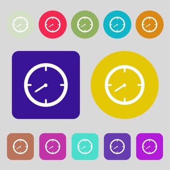 Timer sign icon. Stopwatch symbol..12 colored buttons. Flat design. illustration