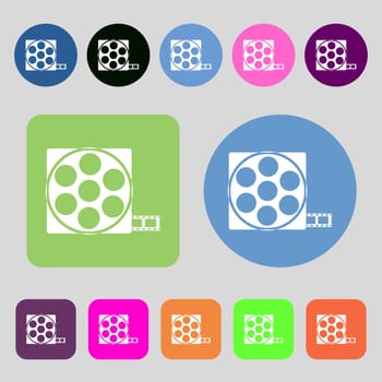 Video sign icon. frame symbol.12 colored buttons. Flat design. illustration