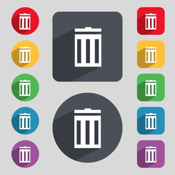 Recycle bin sign icon. Symbol. Set of colored buttons. illustration