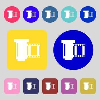 negative films icon symbol..12 colored buttons. Flat design. illustration