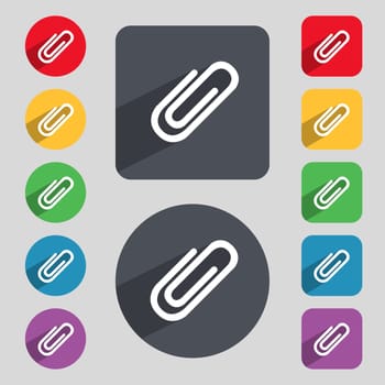 Paper clip sign icon. Clip symbol. Set of colored buttons. illustration