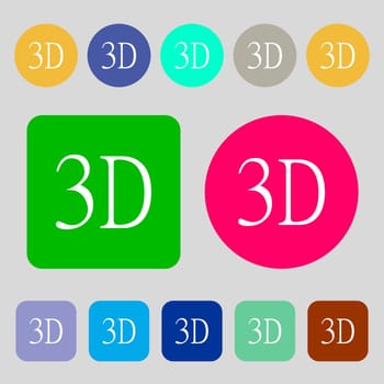3D sign icon. 3D New technology symbol.12 colored buttons. Flat design. illustration