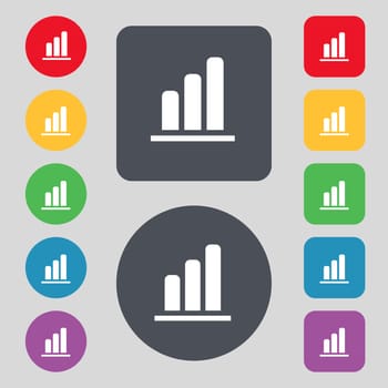 Growth and development concept. graph of Rate icon sign. A set of 12 colored buttons. Flat design. illustration