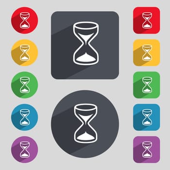 Hourglass sign icon. Sand timer symbol. Set of colour buttons. illustration