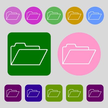 Document folder sign. Accounting binder symbol.12 colored buttons. Flat design. illustration