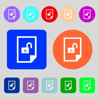 File locked icon sign.12 colored buttons. Flat design. illustration