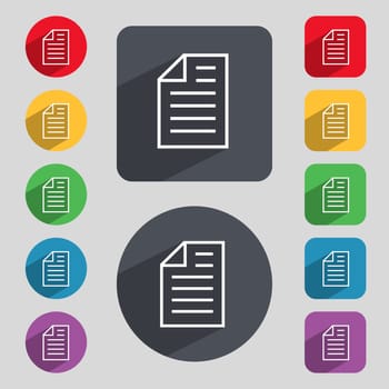 Text file sign icon. File document symbol. Set of coloured buttons. illustration