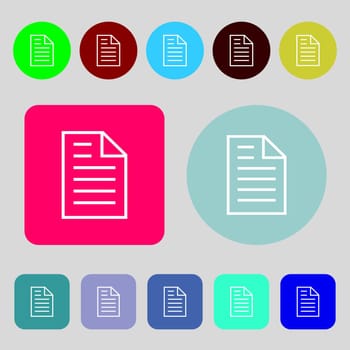 Text file sign icon. File document symbol.12 colored buttons. Flat design. illustration