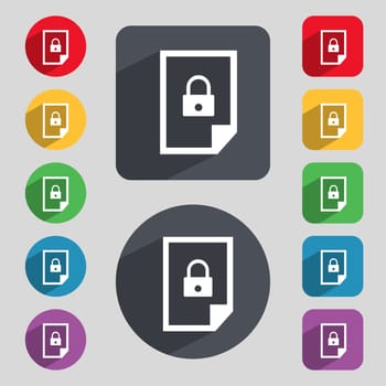 File locked icon sign. Set of coloured buttons. illustration