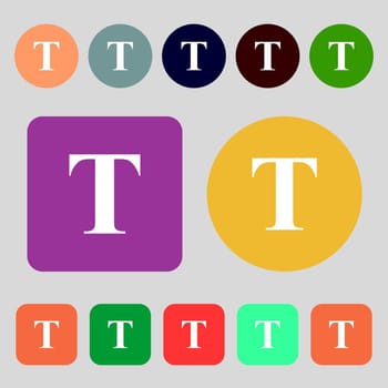 Text edit icon sign.12 colored buttons. Flat design. illustration