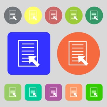 Text file sign icon. File document symbol.12 colored buttons. Flat design. illustration