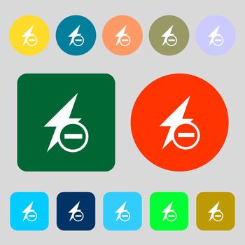 Photo flash icon sign.12 colored buttons. Flat design. illustration