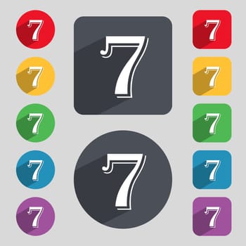 number seven icon sign. Set of coloured buttons. illustration