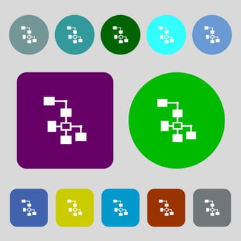 Local Network icon sign.12 colored buttons. Flat design. illustration