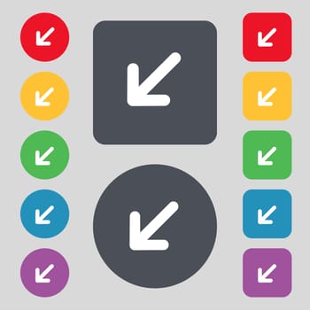 turn to full screenicon sign. A set of 12 colored buttons. Flat design. illustration