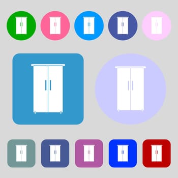 Cupboard icon sign.12 colored buttons. Flat design. illustration