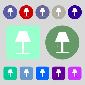 Lamp icon sign.12 colored buttons. Flat design. illustration