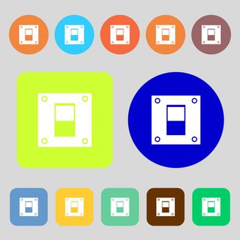 Power switch icon sign.12 colored buttons. Flat design. illustration