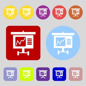 Graph icon sign.12 colored buttons. Flat design. illustration