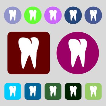 tooth icon.12 colored buttons. Flat design. illustration