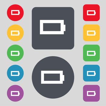 Battery empty icon sign. A set of 12 colored buttons. Flat design. illustration