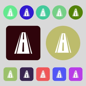 Road icon sign.12 colored buttons. Flat design. illustration